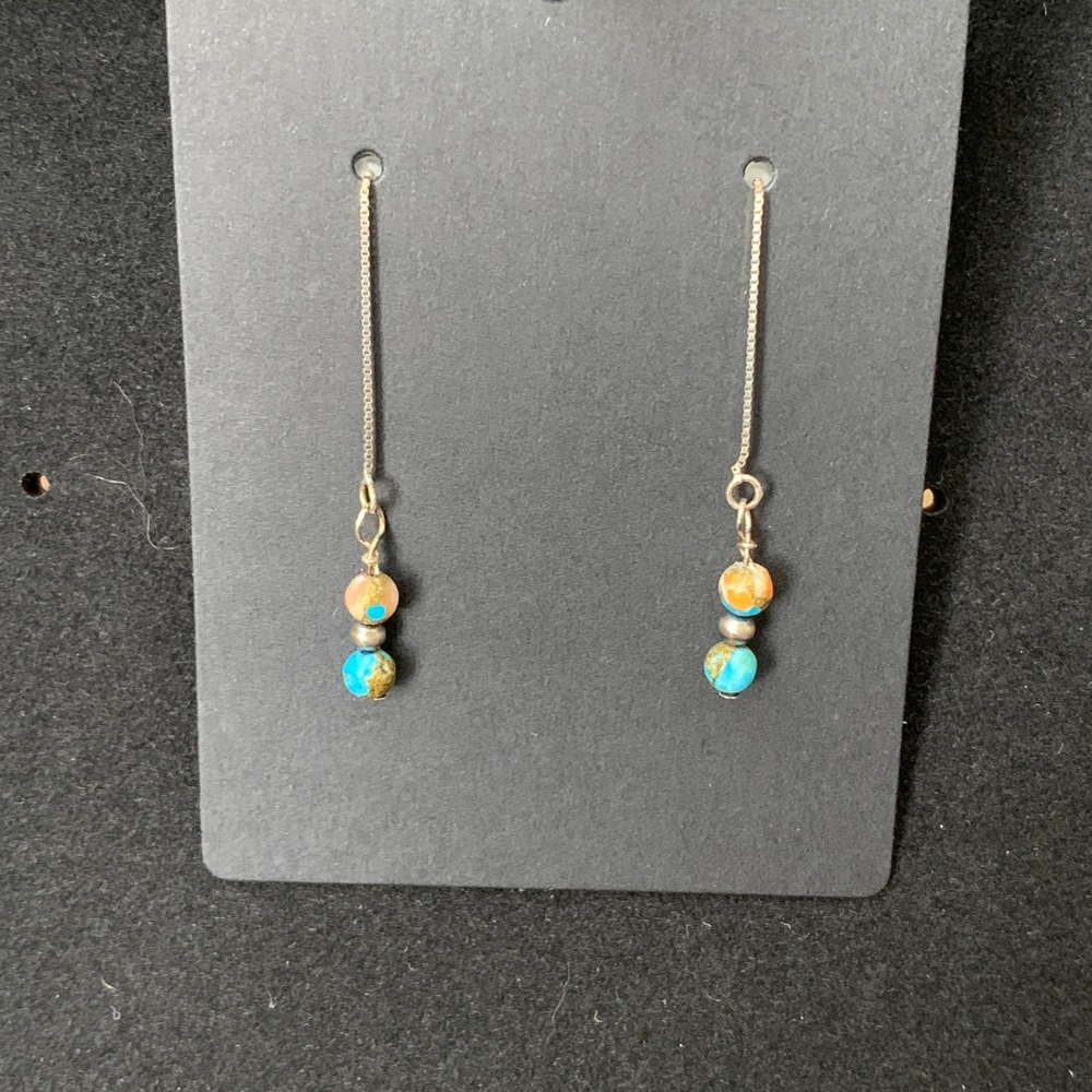 925 Sterling Silver Spiny Oyster Mohave Turquoise Threader Earrings Southwestern